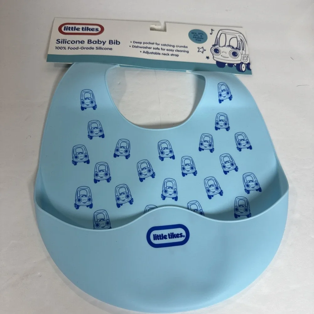 LITTLE TIKES Blue‎ Silicone BABY BIB Deep Pocket & Adjust. Strap BPA+Phthal. NEW